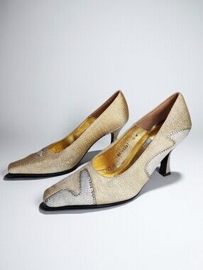 Timothy Hitsman Vintage Gold, Silver and Rhinestone Leather Pumps Size 6M